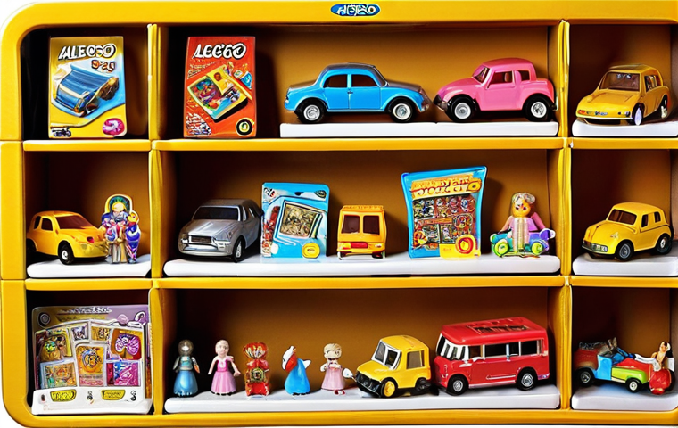**Image of a vibrant and diverse online marketplace like Allegro, filled with "Turning Mecard" toys, both new and used. Show a variety of Mecard models, some in original packaging, others displayed as if ready for play. Emphasize the feeling of discovering hidden treasures and great deals. The style should be bright, colorful, and appealing to children and collectors.**
